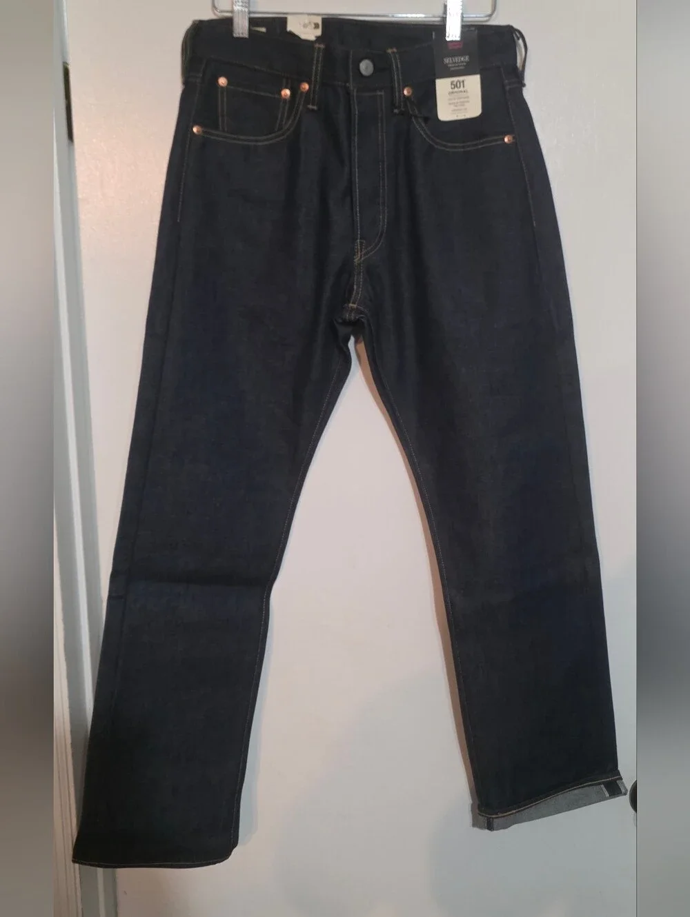 Levis Mens 501 Original Selvedge Jeans Hudson Rigid Dark Wash Size 29 X 30 NWT